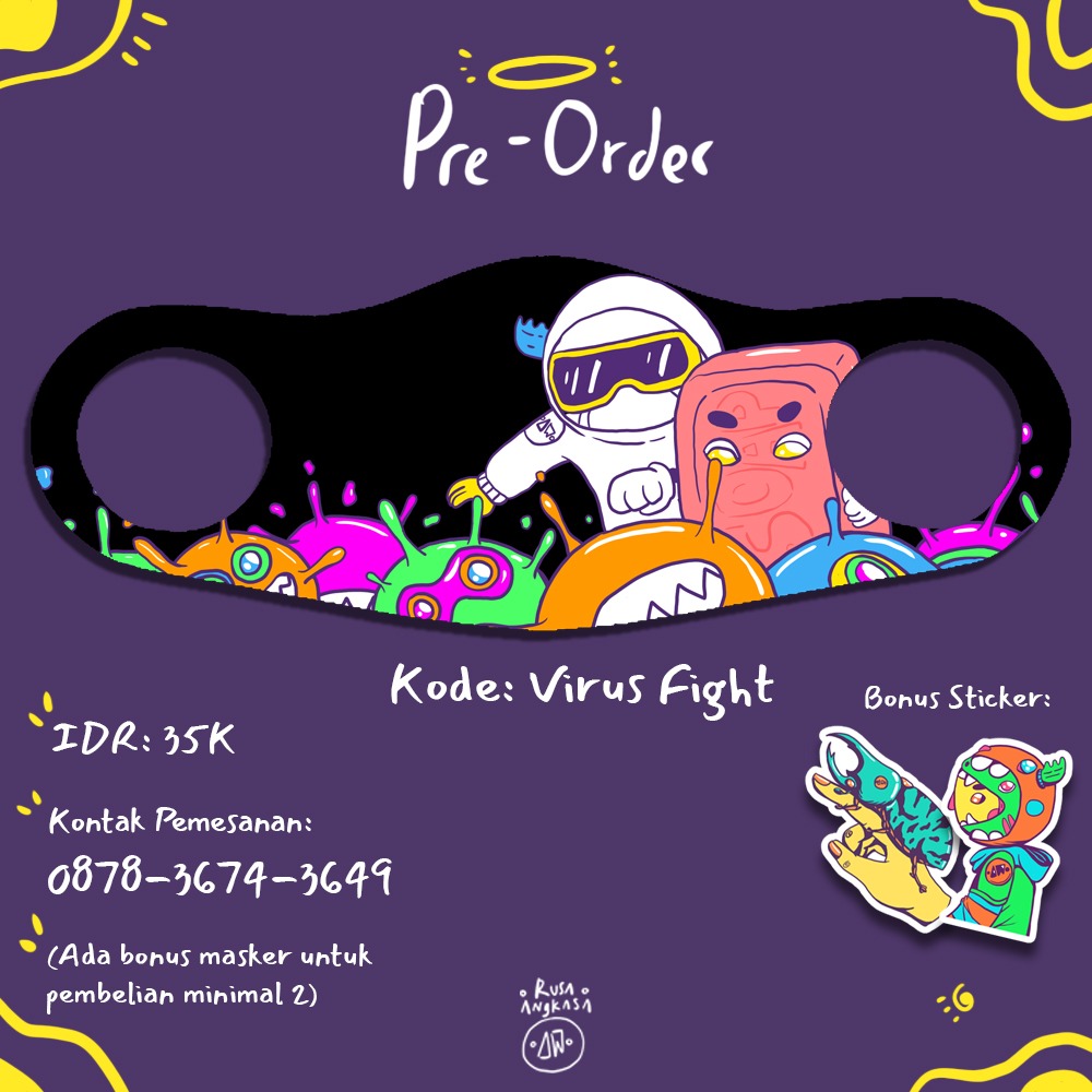 Halo gaes, gua illustator based di Jogja, lagi mau Open PO masker scuba. Silahkan teman kalau berminat, hubungi kontak di poster, atau retweet doang juga boleh. Keterangan lebih ada di thread selanjutnya. Tusen takk