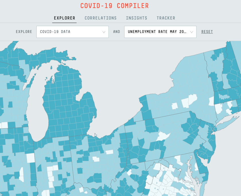 topos_ai's tweet photo. Meanwhile, in the Rust Belt region, high unemployment rates have gradually shifted and become especially concentrated within #Michigan (January and May unemployment rates seen here) https://t.co/9IZOviXDk5
