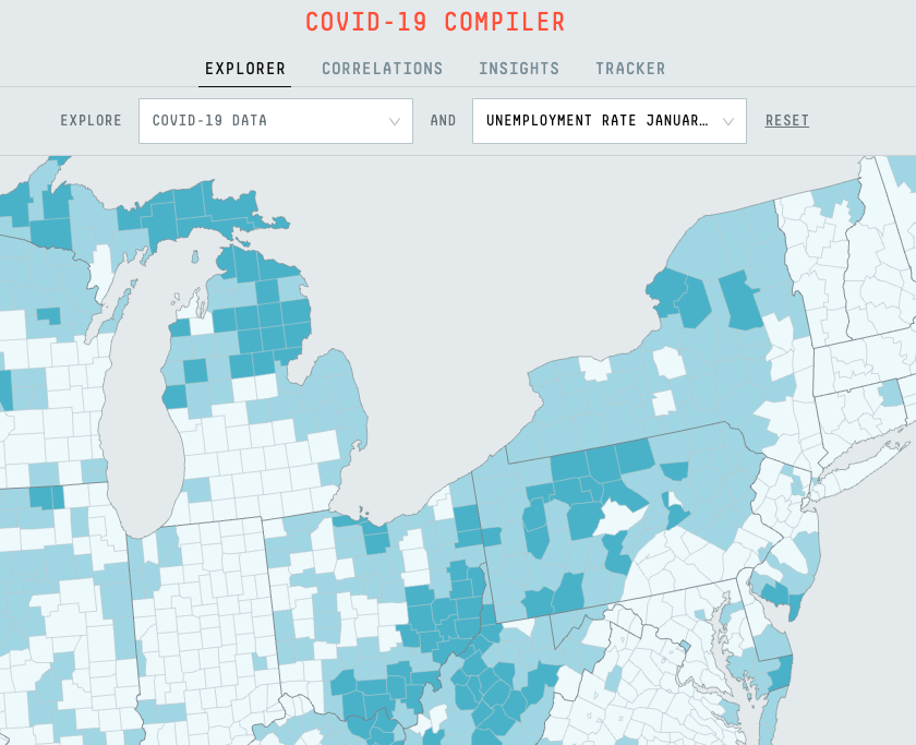 topos_ai's tweet photo. Meanwhile, in the Rust Belt region, high unemployment rates have gradually shifted and become especially concentrated within #Michigan (January and May unemployment rates seen here) https://t.co/9IZOviXDk5