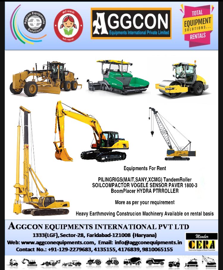 AGGCONEQUIPMENT's tweet photo. #PILINGRIGS(MAIT,SANY,XCMG) #TandemRoller
#SOILCOMPACTOR #VOGELE SENSOR PAVER 1800-3
#BoomPlacer #HYDRA #PTRROLLER
More as per your requirement
Heavy Earthmoving Construcion Machinery Available on rental basis https://t.co/hspwALgoSr