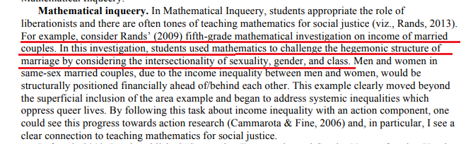 15/And this is how we end up with papers saying we need to teach Queer sexuality in math class so 5th graders challenge the hegemonic structure of marriage by considering the intersectionality of sexuality and gender while offering an alternative reality. Again, not a joke: