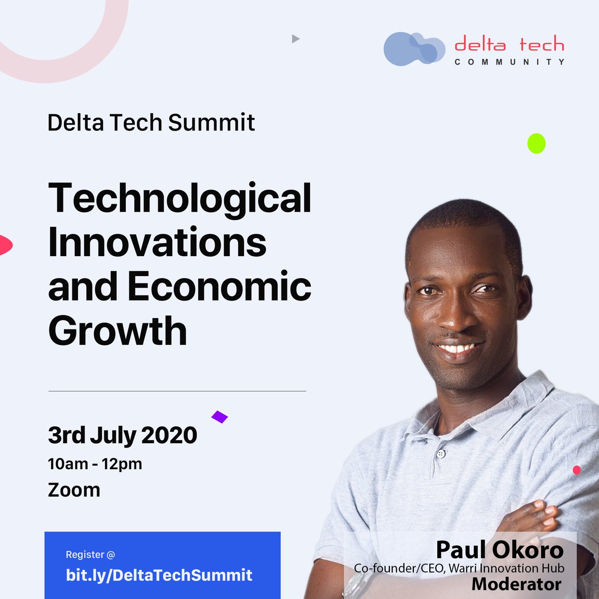 DeltaTechComm's tweet image. Meet our #DeltaTechSummit Moderator @okoropaul. Paul is a serial entrepreneur and tech-ecosystem architect. He&apos;s the Co-Founder/CEO of @WaffiiHub. Paul believes innovation and technology can be used to solve everyday problems that are affecting people and businesses in Africa.
