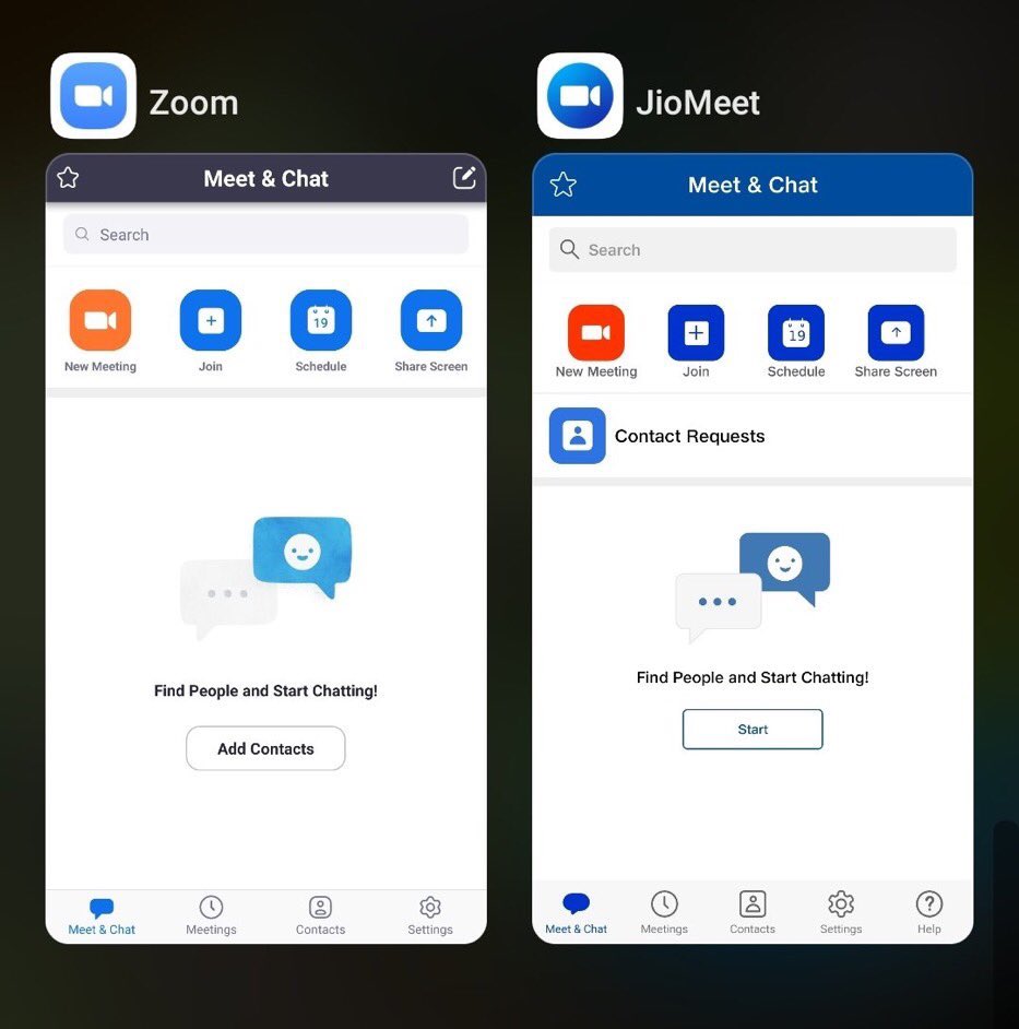 A thread on  #JioMeet1/nAs we all know, JioMeet is launched and I was excited to use this app get a feel of its features. From the look and feel of it, it looked like a replication of  @zoom_us app. Except slightly differeces in the UI, feature wise it looks the same
