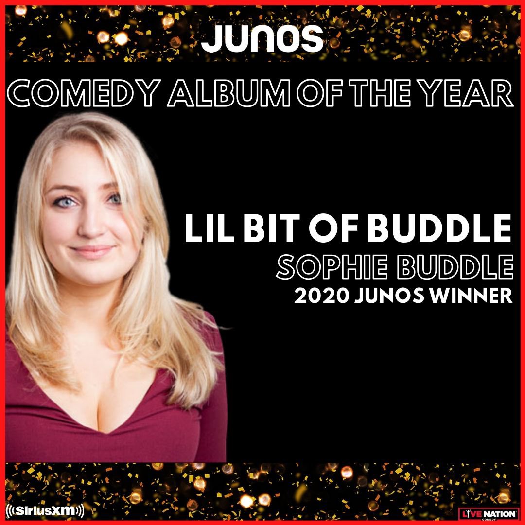 LiveNationCmdy's tweet image. 🎉CONGRATULATIONS to the hilarious @sophbuds on #winning COMEDY ALBUM OF THE YEAR at @thejunoawards 2020! Not to mention the FIRST female recipient of this award! 🎉
Be sure to listen to “Lil Bit of Buddle” on @YouTube 
#sophiebuddle #junoawards #standup #femalecomedian #comedian