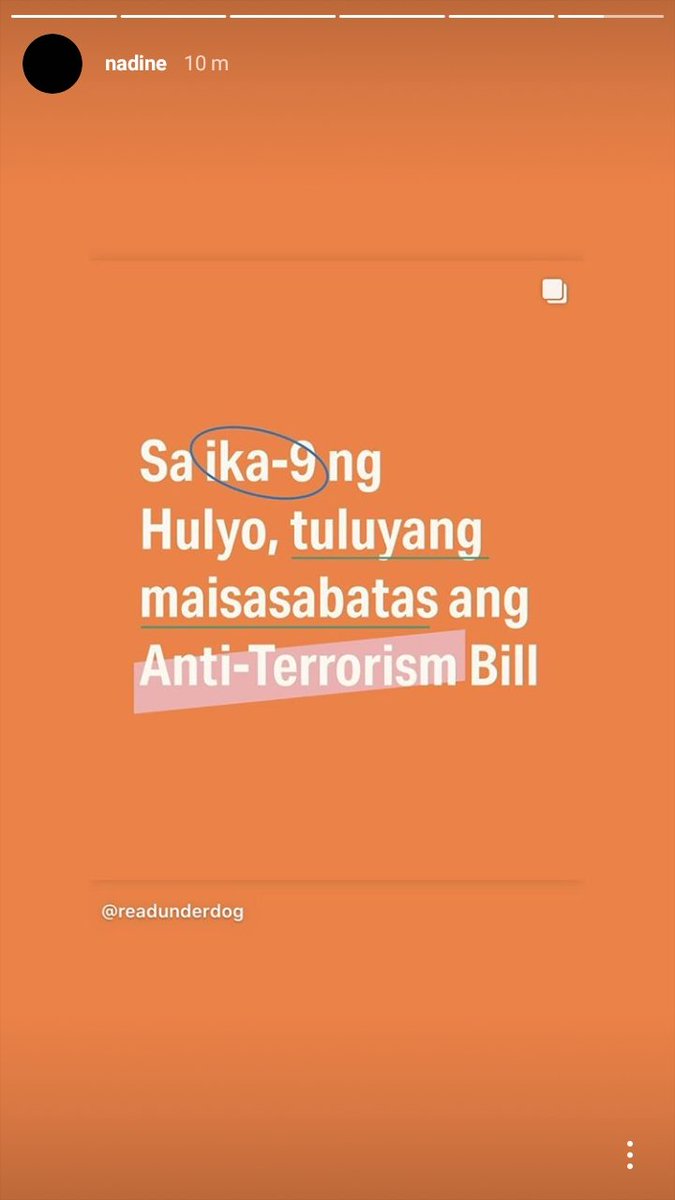 Supporting the call to  #JunkTerrorBill before it becomes a law by the 9th of this month.And joins the campaign to prioritize the country's more urgent concerns during this health pandemic. nadine igs (July 3, 2020)/readunderdog