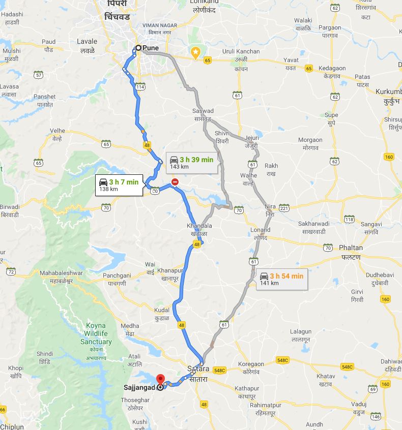 पुण्यापासून अंदाजे १३८ किलोमीटर अंतरावर हा किल्ला आहे,साताऱ्या शहरापासून १६ किलोमीटर अंतरावर.शहराच्या मध्यभागातून जात आपण अजिंक्यताऱ्याजवळचा बोगदा ओलांडला कि सज्जगडाच्या मार्गाला लागतो(2/26)