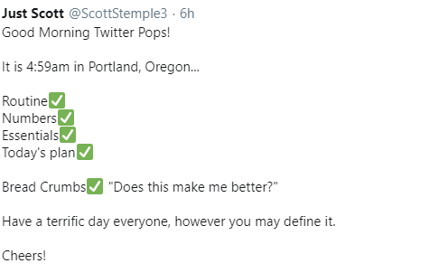 Now, a real demonstration. I have seen an example of good time management from: @scottstemple3: a perfect example of 5 AM Club: