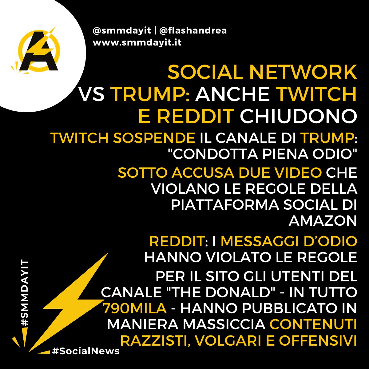 FlashAndrea's tweet photo. #SocialNews | Social Network Vs #Trump: anche #Twitch e #Reddit chiudono
Twitch sospende il canale di Trump: "Condotta piena odio"
Reddit: i messaggi d’odio hanno violato le regole
Link al post completo #SMMdayIT
https://t.co/zI8WZAKZ99 https://t.co/KEjZflktCr