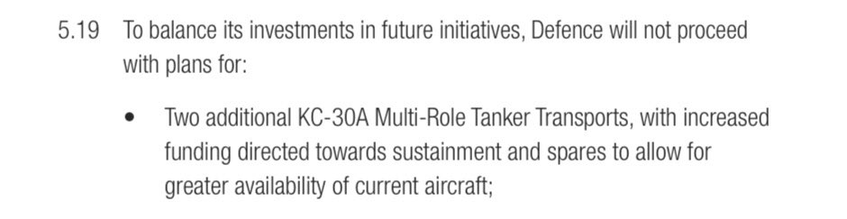 The decision to invest much more in new areas has to come at some cost, but much of the money is new. There is a notable decision not to fund additional KC-30 tankers, often considered a key pinch point of sustainable operations.