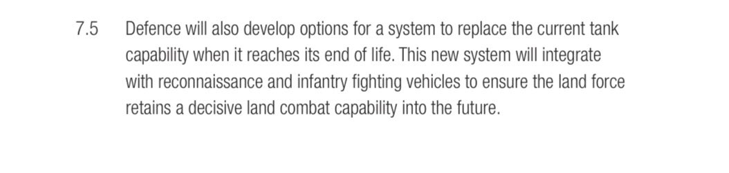 For  @AustralianArmy, much of the land combat program is already funded, but there is a notable commitment to replace the M1A1 when it reaches end of life, as part of a combined arms capability  @RenataHickson  @MatthewWatt803  @2CAVREGT  @SOARMDAusArmy