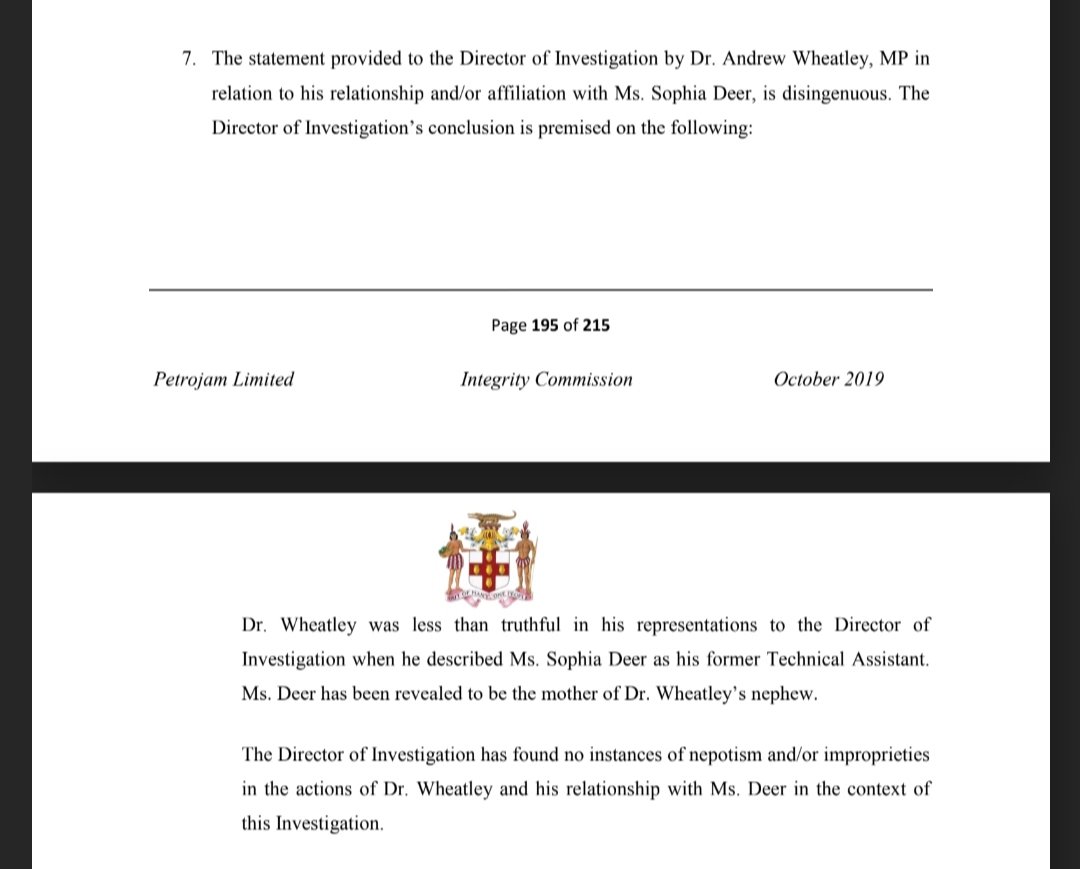 2. That a statement provided to the Director of Investigation by Dr. Wheatley about his relationship/affiliation with Sophia Deer is disengenuous & less than truthful.That no instance of nepotism or impropriety werr found in Wheatley's actions in relation to Ms. Deer.