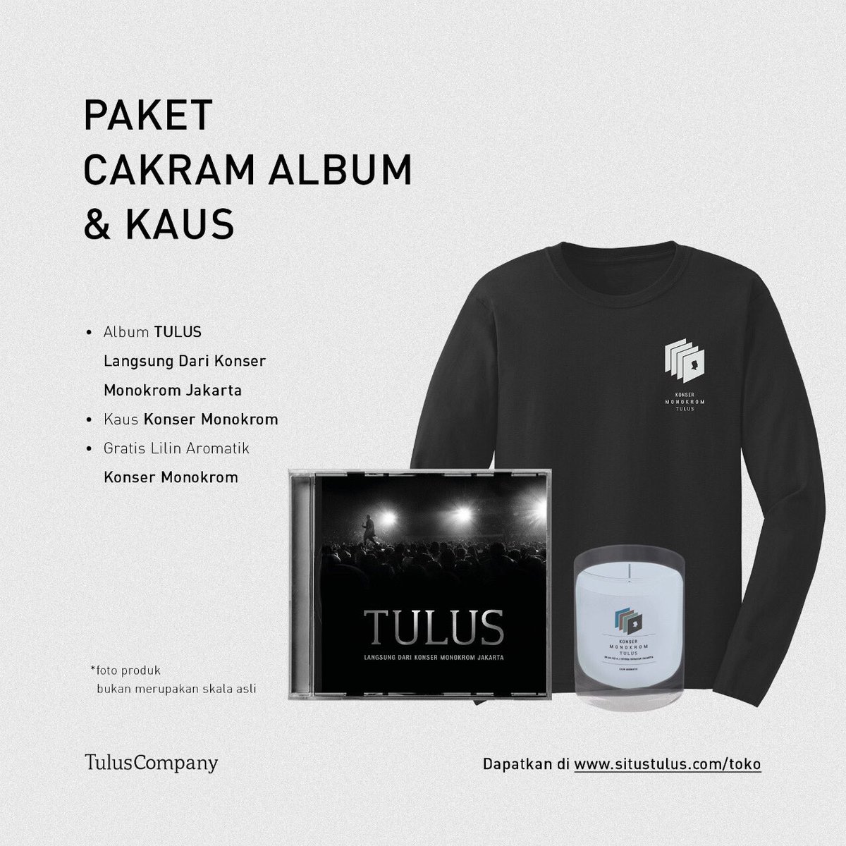 Dapatkan Paket Cakram Album dan Kaus Konser Monokrom Jakarta hanya di situstulus.com/toko sekarang.
Segera lakukan pemesanan ya!

#EtalaseTULUS