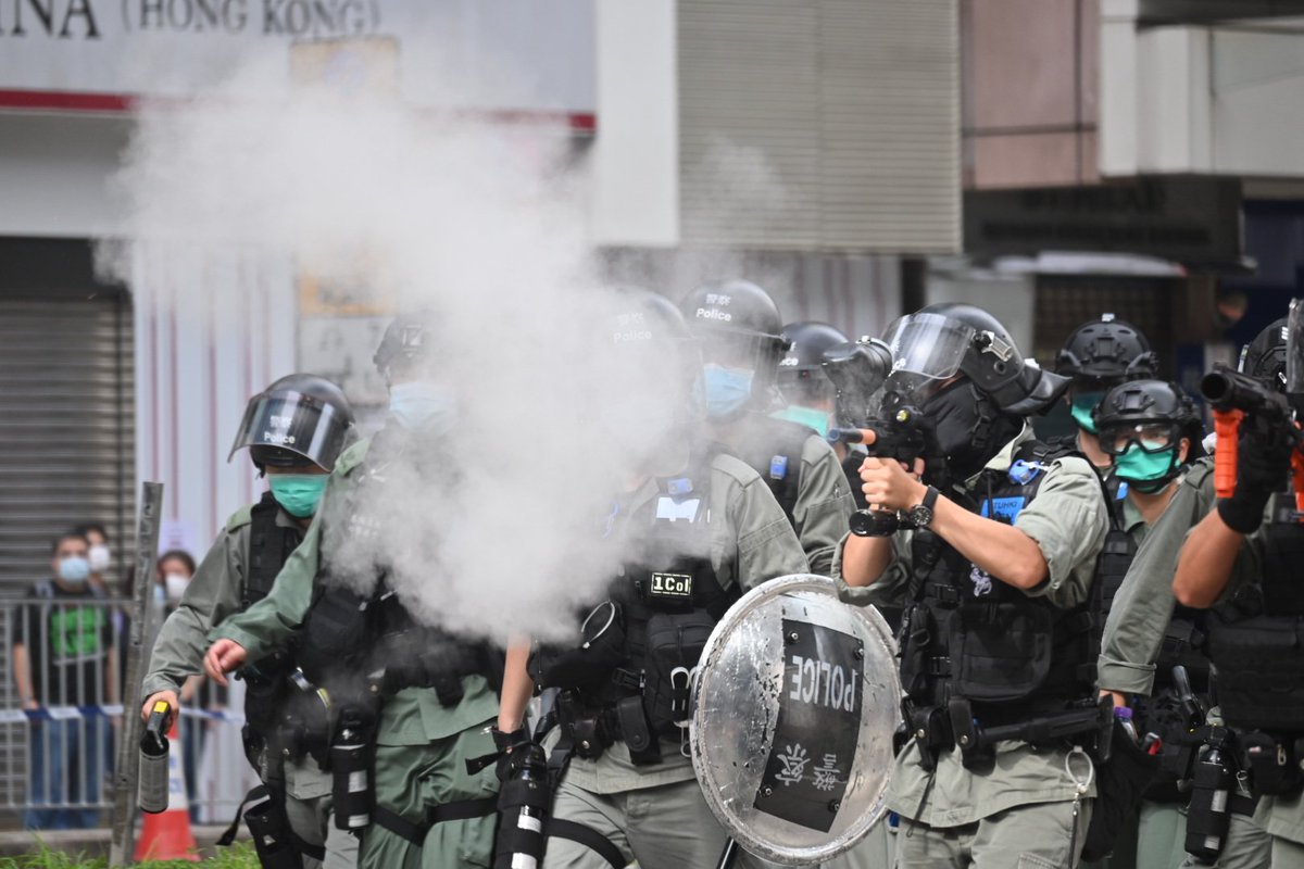 Pepper balls have been deployed on the crowd that assembled on the intersection of Hennessey and Percival.