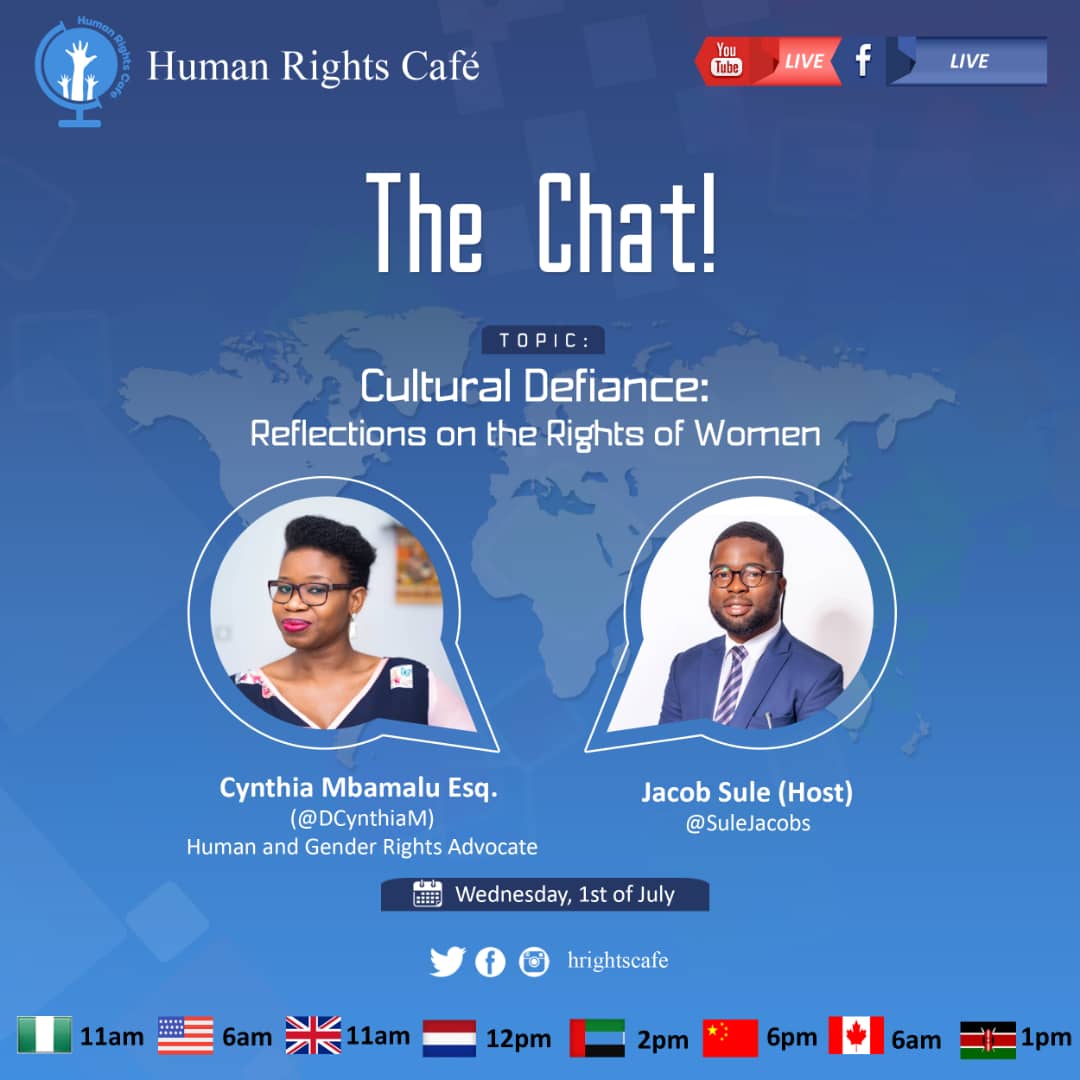 Today, I and other viewers will be joining @SuleJacobs as he hosts @DCynthiaM in the maiden edition of the Human Rights Cafe dialogue. To join the discuss, follow @hrightscafe on Facebook, twitter and instagram. Subscribe also on YouTube