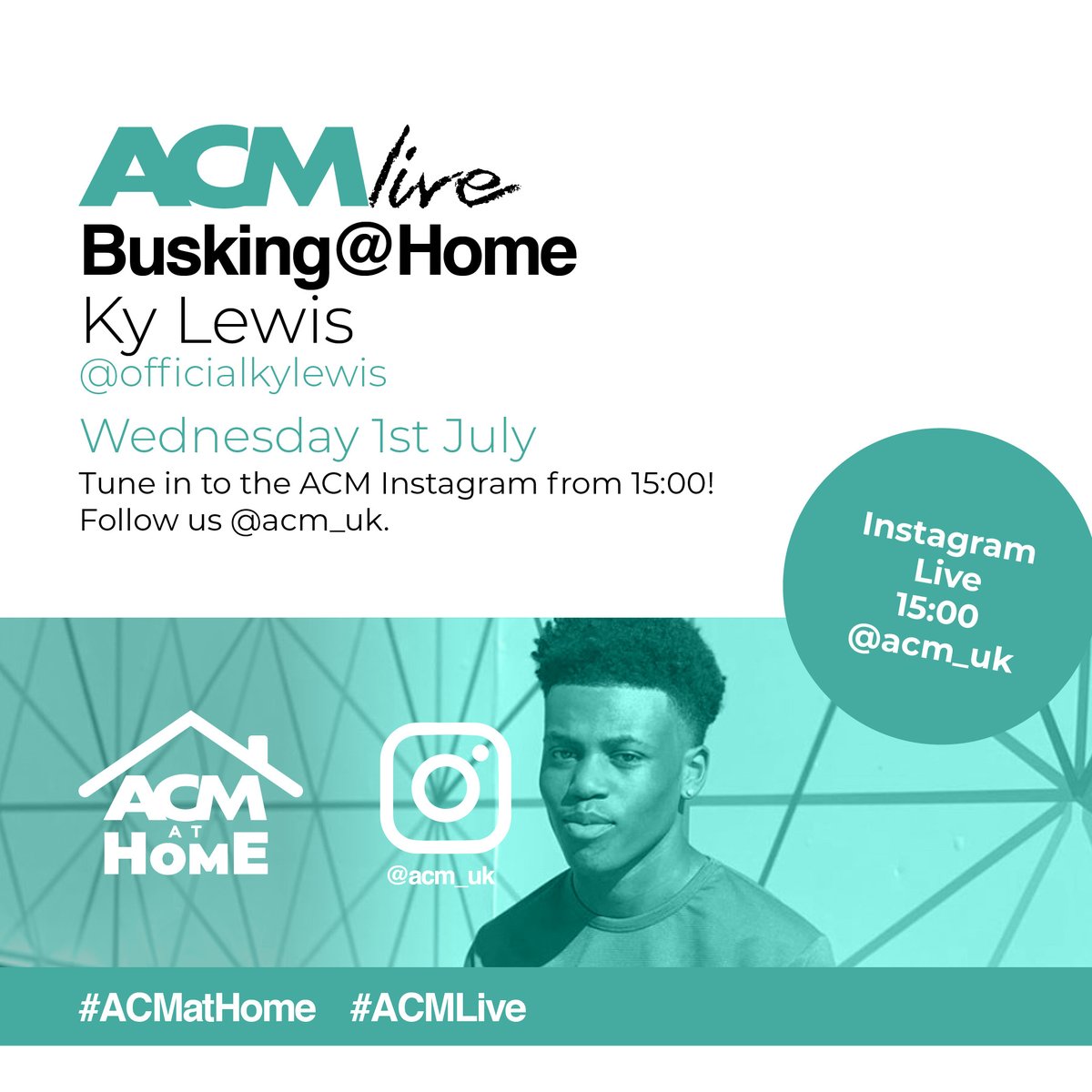 acm_uk's tweet photo. 🎤 🎵 Busking @ Home! 🤩 Join ACM Songwriting Degree Student and @SkunkAnansie Scholarship Winner, @KyLewisofficial, on Instagram Live TODAY from 15:00. Ky will be performing a few songs for you LIVE from his home - stay tuned! 🎵  #ACMLive #ACMatHome #Busking https://t.co/7ZeqhQZ0rS