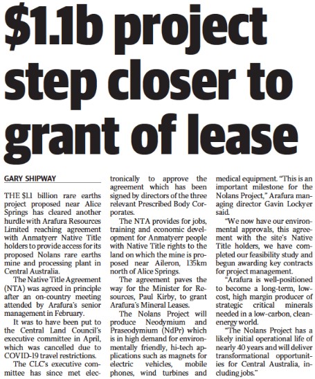 ARULtd's tweet photo. $1.1 billion project step closer to grant of lease $ARU #Arafura #Nolans #NdPr #rareearths #phosacid #development #nativetitle #milestone #opportunities #tenure #security #approvals #investment 
@TheNTNews https://t.co/sGq0sTE4at