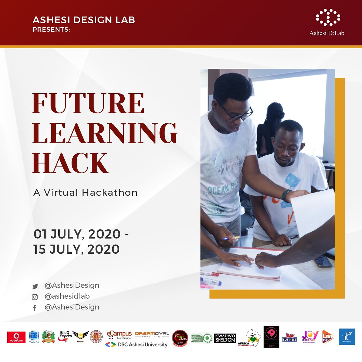 AshesiDesign's tweet photo. We are excited to launch the FUTURE LEARNING HACK in Ghana, bringing together bright young minds to create innovative solutions.

Sign your team up for this wonderful competition at https://t.co/qHC5ORM2q8 https://t.co/iYFn42b77W