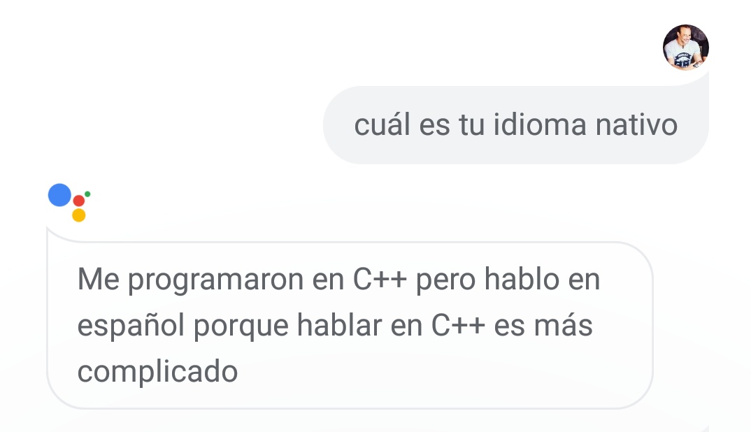 E_SmartLabs's tweet image. Cuando le preguntas a tu asistente. Cuál es su idioma nativo.
#GoogleAssistant #Cpp #ProgramLanguage
