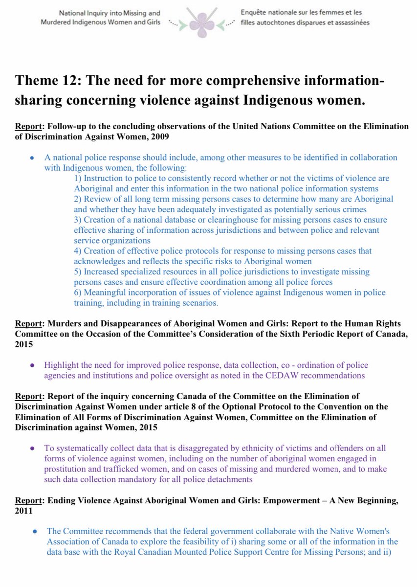 Look at the MMIWG inquiry recommendations. Organized *by theme and colour-coded*, making it impossible to misunderstand. Impossible to deny. Impossible to keep debating and inquiring and researching and polling and summarizing.