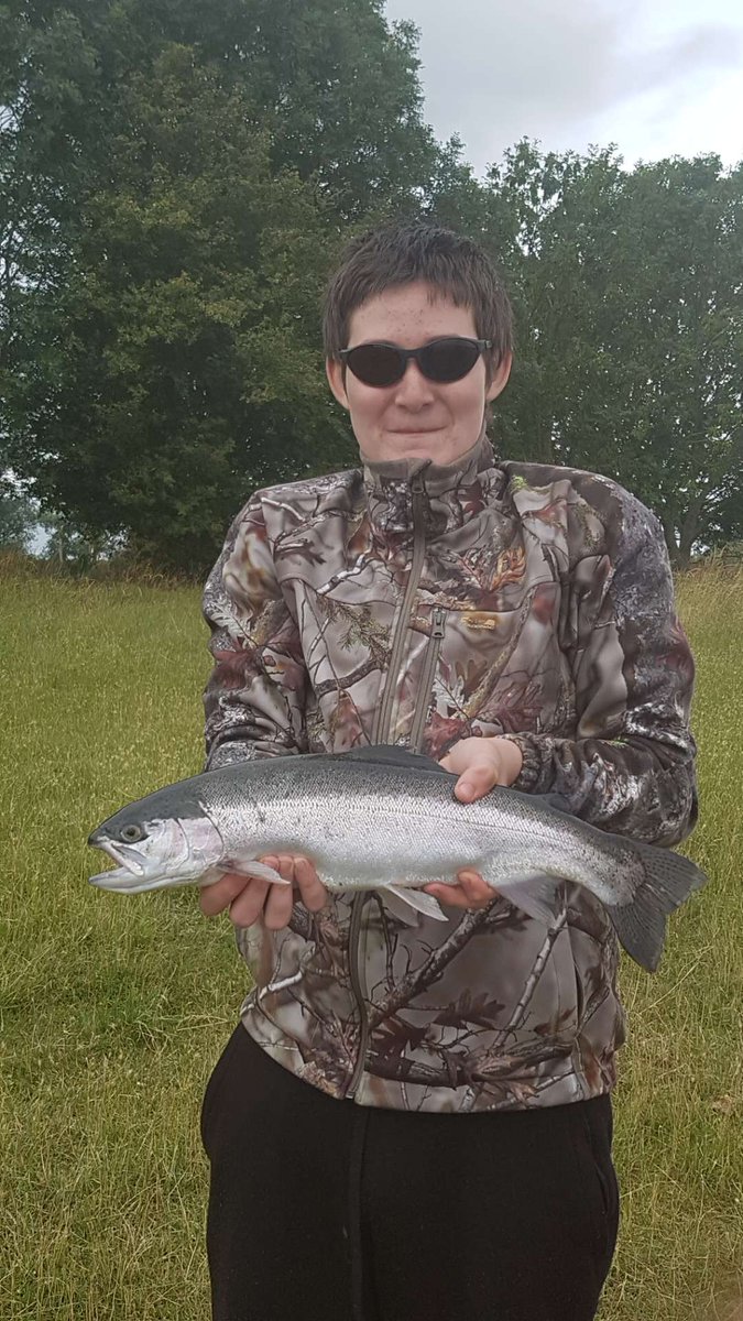 Ethan with his first trout, a grown on 3lb RB caught on a buzzer.