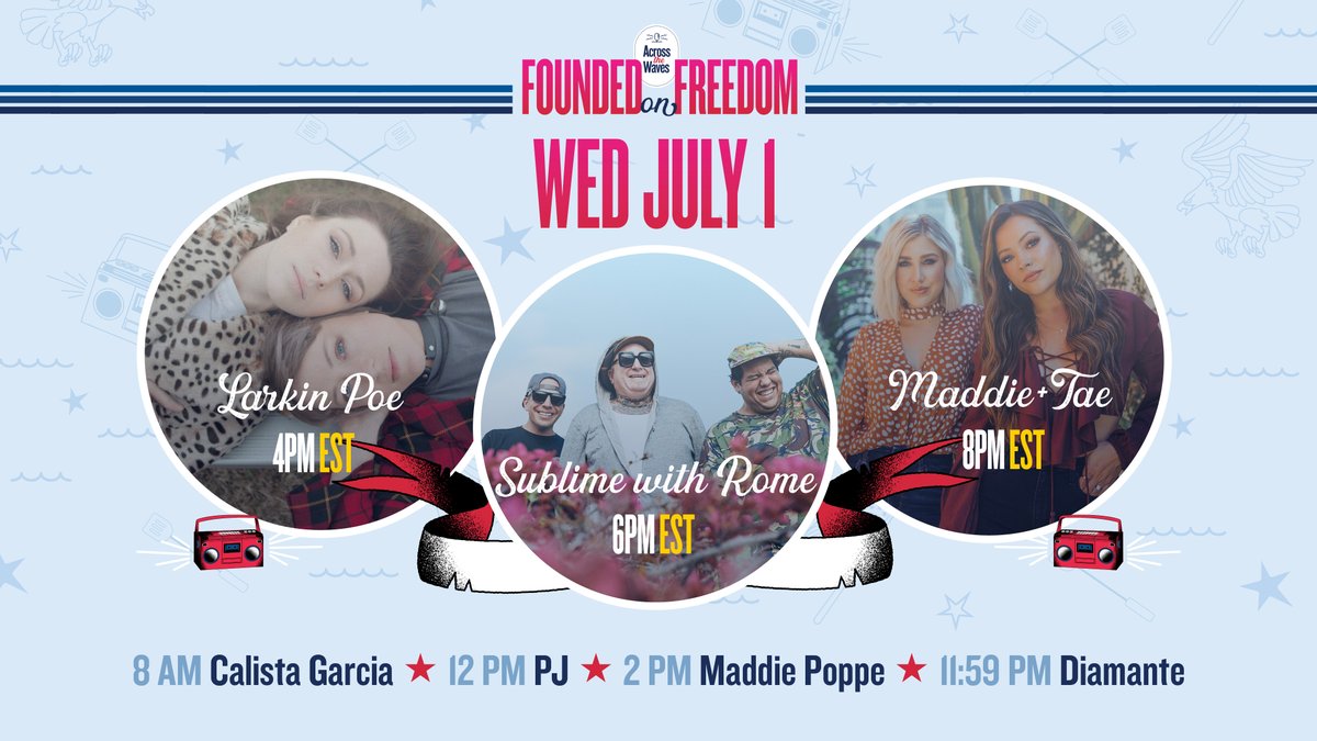 NavyExchange's tweet photo. We're kicking off July with this awesome lineup from our #FoundedOnFreedom Virtual Entertainment Series with MWR @navyentertains! The fun begins July 1 at 8AM and continues across the globe all day long! Check out the lineup! https://t.co/bUoOAe90V9