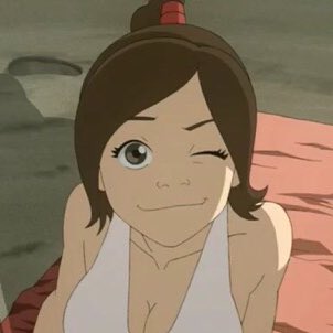 first & most obviously, her appearance. ty lee has big grey eyes, similar in shape + color to aang’s. unlike every other fire nation character we see, her hair is brown (like jinora in lok) and not black. it’s also rumored her identical sister played aang in the ember island play