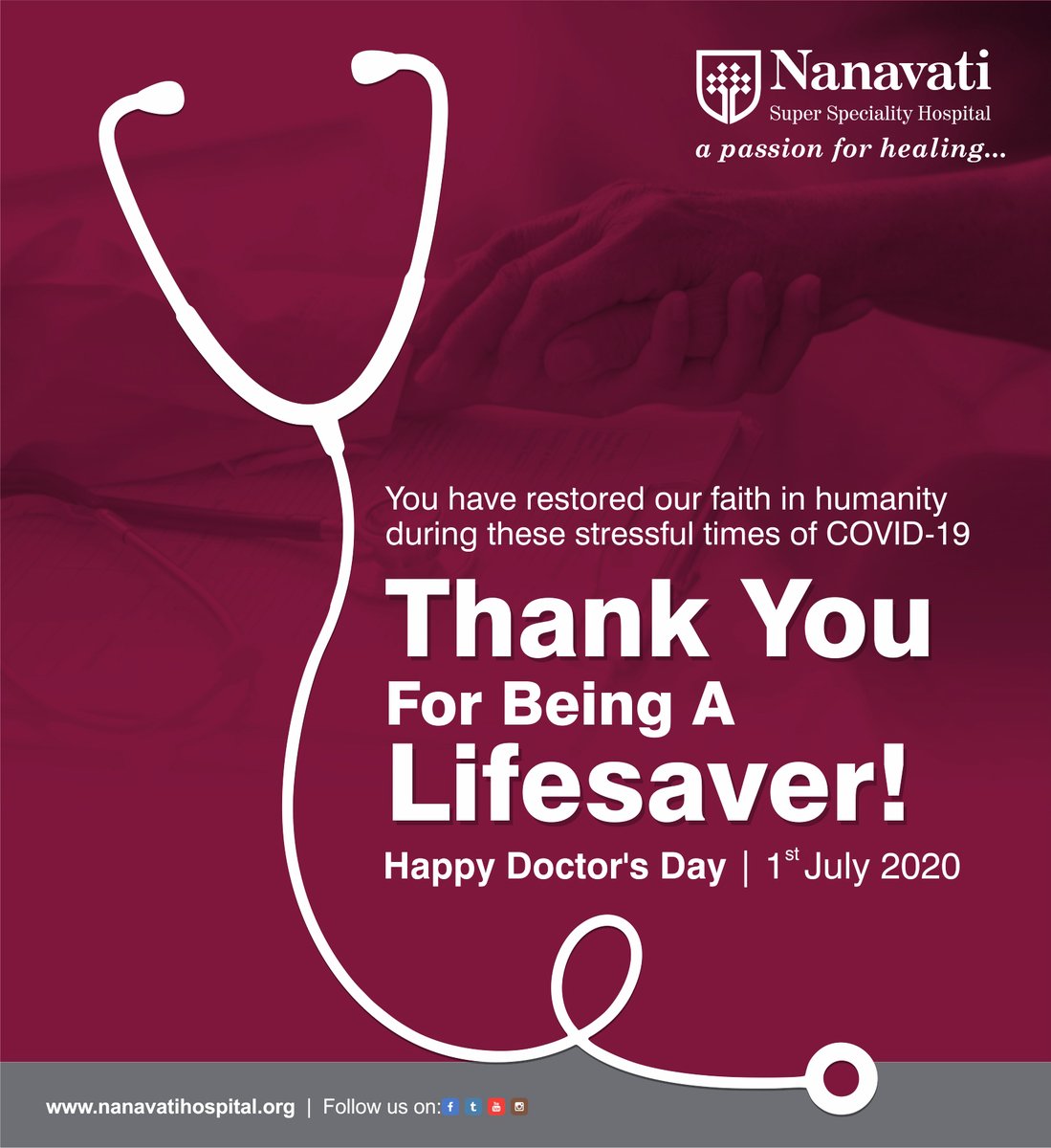 Thank you Doctor for restoring our faith in humanity even during these stressful times of #COVID19. Thank you for being a Life Saver. Happy Doctors Day!

#NanavatiHospital #Mumbai #Health #Healthcare #Doctors #HappyDoctorsDay #doctorsday2020