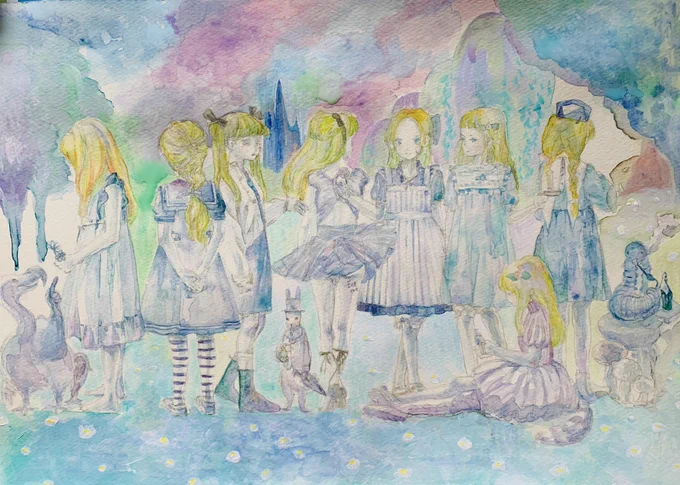 絵の具は終わり。
アクリルで
白をたっぷり混ぜた色を
使っている時が幸せ?
ペン入れ上手くいくといいなー。

ヘンリー・ダーガーの
ヴィヴィアン・ガールズがすごく好きなのですが、ちょっと似てる絵になった気がして嬉しい‥?
#水彩画
#アクリル画 