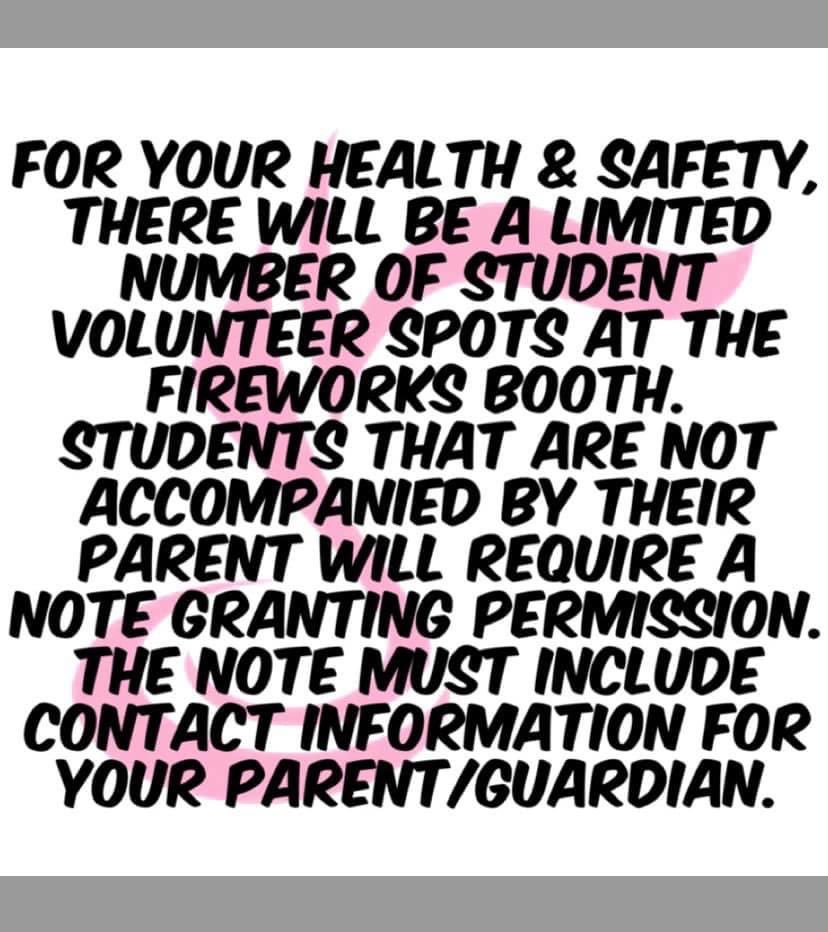 Fireworks will be on sale from July 1st-4th for people 18+.  Our booth is located in the Seafood City parking lot on Alvarado Boulevard and Dyer Street in Union City. Come support the James Logan Marching Band and Color Guard!