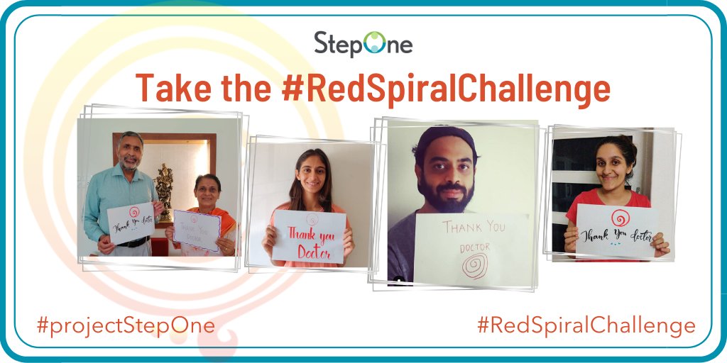 Projectstepone's tweet photo. Edit &amp; post- I am grateful to the doctors for everything they do. With the Red Spiral as a symbol my gratitude, I would like to thank <@ tag doctor> for having made a difference to my life. I nominate <@ friend> to also participate! 
#RedSpiralChallenge #ProjectStepOne #Doctorday https://t.co/pJVXJvCHhV