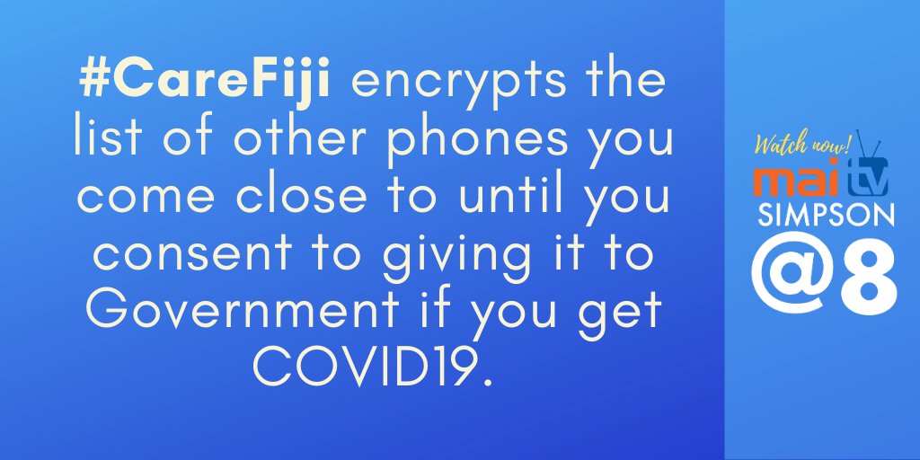 maitvfiji's tweet photo. The #CareFiji is critical to the @MOHFiji's ability to contain the spread of #COVID19 were there to be a second wave in #Fiji. Tech expert @jimtora breaks it down on #SimpsonAtEight showing now on TV, Walesi & FB Live. https://t.co/e7BBw6HGWv #FijiNews #Cybersafety #Smartphone https://t.co/MObfVqWlSI