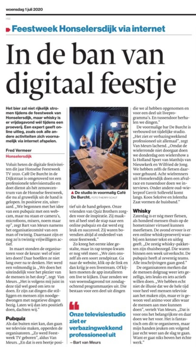 Met creativiteit kom je er wél!

Trots op die geweldige club vrijwilligers in hONSelersdijk die in twee maanden tijd een complete digitale feestweek uit de grond stampt! Vandaag gaan we starten! Kijk live via de website of de smartphone app van de Honselse Feestweek!

#komtgoed