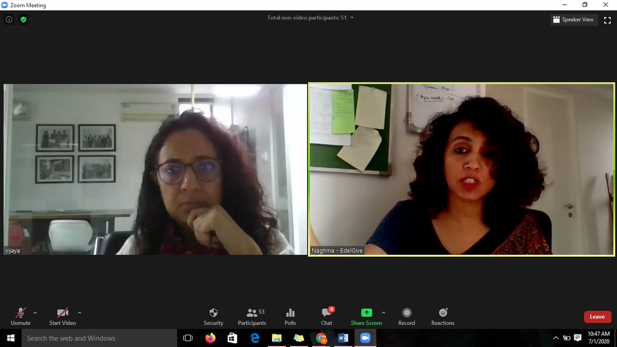 SocialLensHQ's tweet photo. Conversation with Vijaya Balaji, Founder &amp; MD, Social Lens and Naghma Mulla, COO, @EdelGive highlighted that due to the new paradigm and dearth of resources NPOs need have strategies are needs-based and adaptable to their communities

@justnugs #SLVirtualCohort https://t.co/Q3XQBUsK0Y
