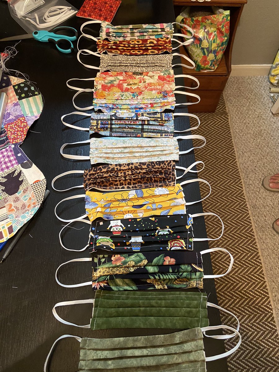 Beesreader's tweet image. Since I’ve retired, I’ve been busy making masks. Let me know if you are interested. Here are fabrics and samples. @Beesreader