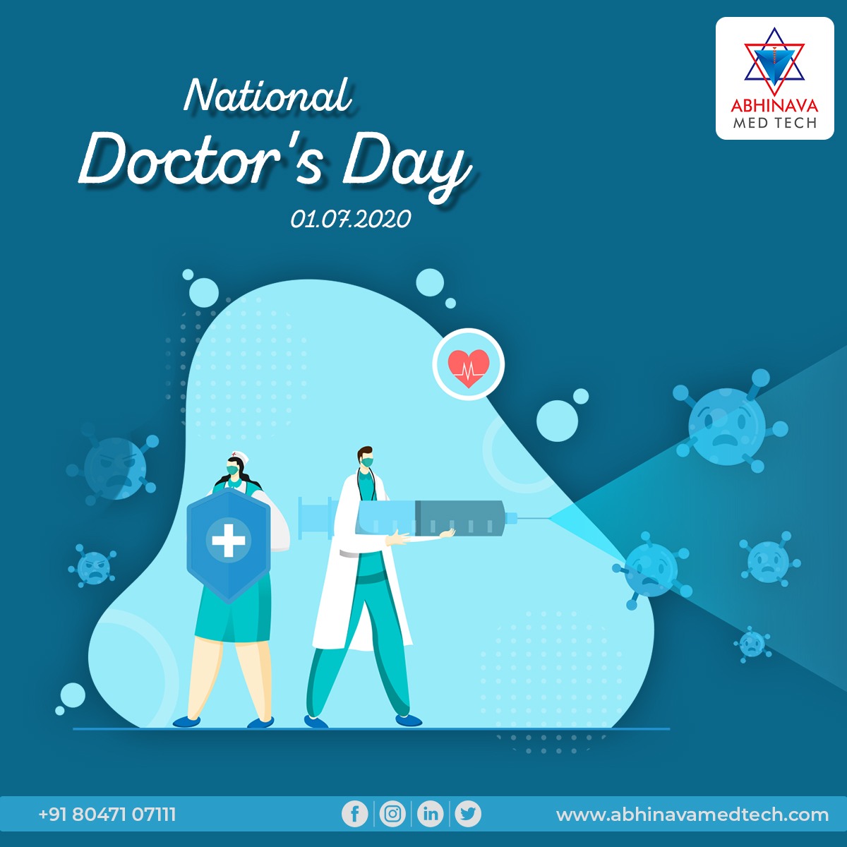 AbhinavaMedtech's tweet photo. Abhinava has been closely associated with doctor's and healthcare workers since 2001. Here's the staff of Abhinava family wishing all of you a very happy doctor's day👨‍⚕️👩‍⚕️.

#AbhinavaMedTech #DoctorsDay2020 #HappyDoctorsDay
#doctorsday2020 #NationalDoctorsDay2020  #ThankYou #India https://t.co/5peo7CClbi