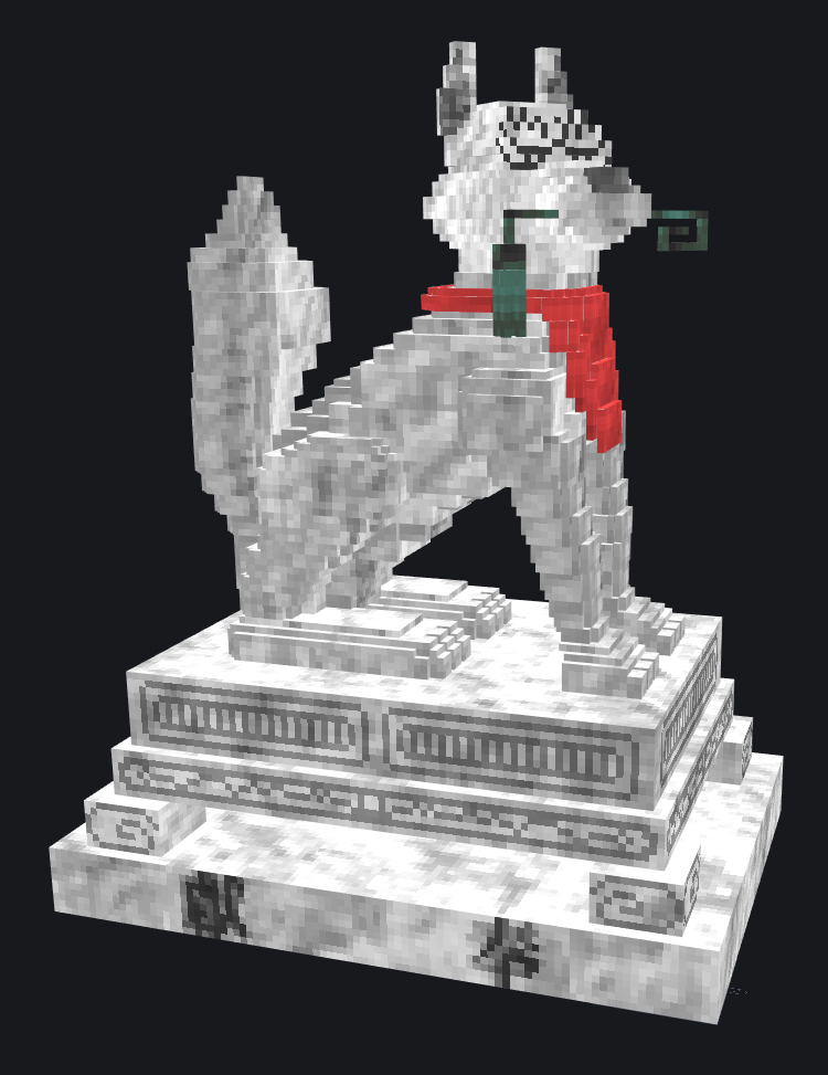 ←左：以前制作した稲荷神社のお狐様 今作っている稲荷神社のお狐様