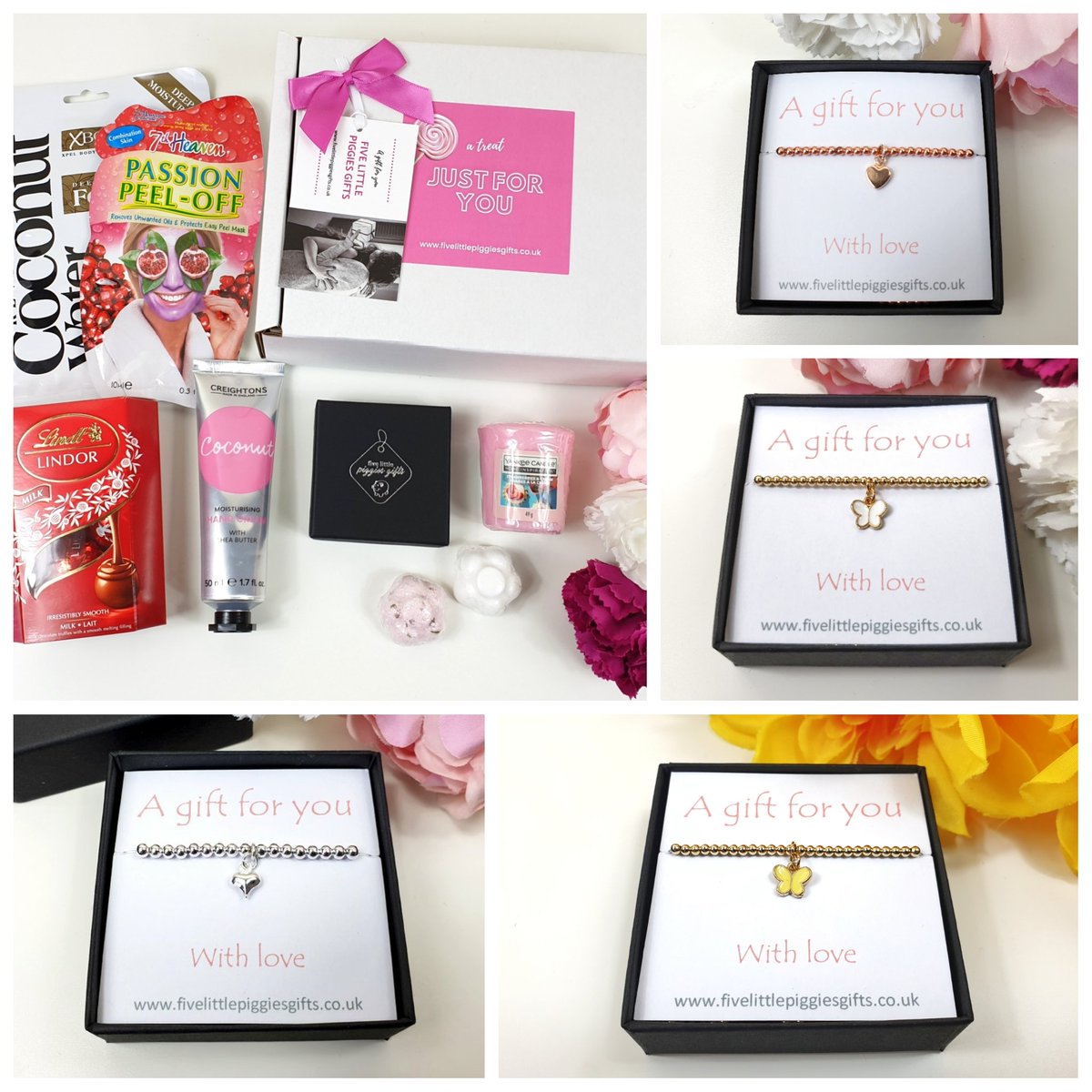 Send the perfect personalised present with the pamper box and bracelet package. 
Choose your box label, gift bracelet and message and we can send it straight to them!
#giftideas #giftsforher #giftbracelet #earlybiz 
fivelittlepiggiesgifts.co.uk/product-page/p…