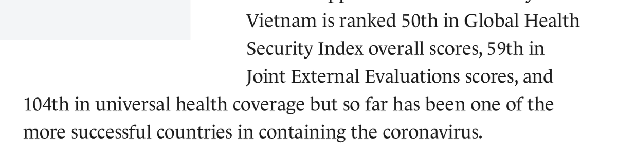 But in that formulation, you would expect capacity to be necessary, but not sufficient for success against  #COVID19 At least as measured by JEE, GHSI, & UHC, that has not *so far* been case. Look at Vietnam 14/