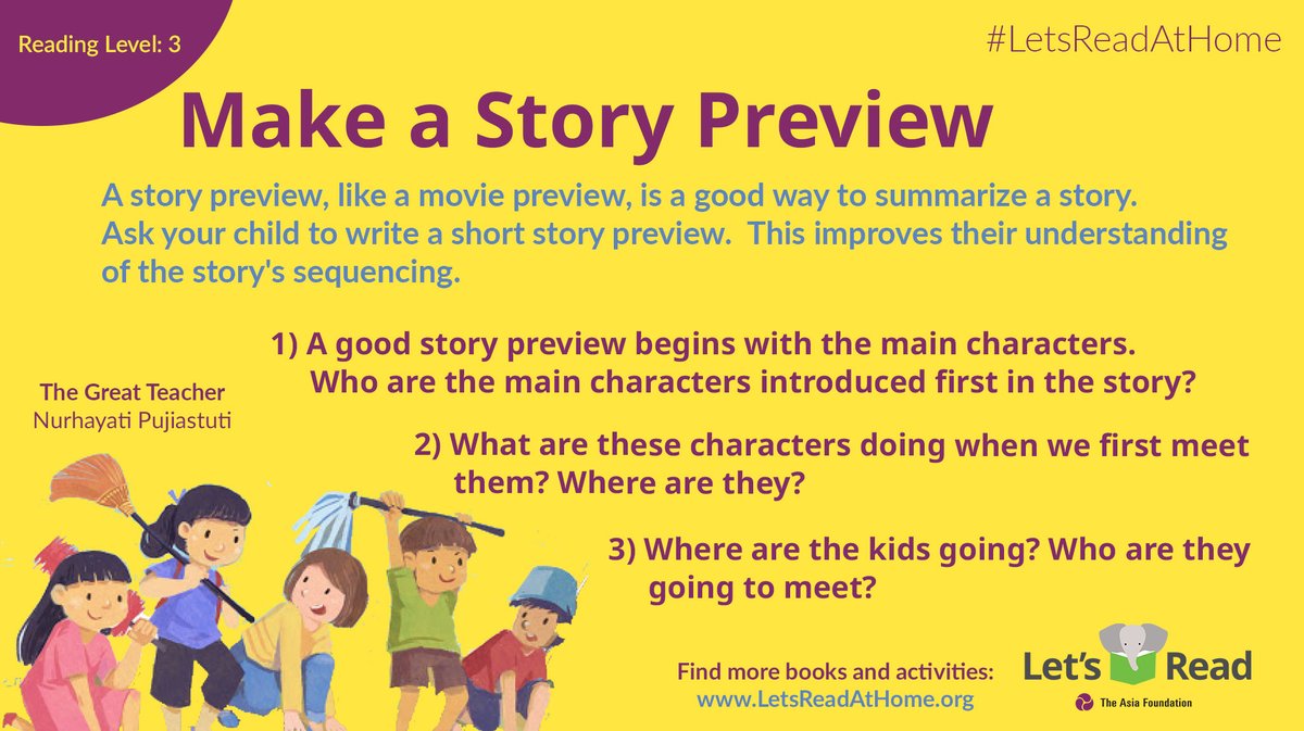 m_jkhan's tweet photo. Reading Tip to Parents: Make a Story Preview!
Making a story preview improves your child's ability to understand sequencing of events.
The Great Teacher: https://t.co/Z6cfVC5eRg
Find more fun books and reading activities: https://t.co/kfbm8YEVVZ
#LetsReadAtHome
#LetsReadAsia https://t.co/y3b9wwKL63