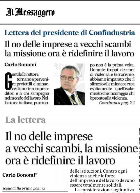 Superare definitivamente il "mercato del tempo di lavoro" del Novecento. Ripensare l'impresa e il lavoro in funzione di competenze, professionalità, obiettivi e nuove forme di welfare. Un vero e proprio manifesto per la riforma delle regole del lavoro quello di <a href="/CarloBonomi_/">Carlo Bonomi</a>