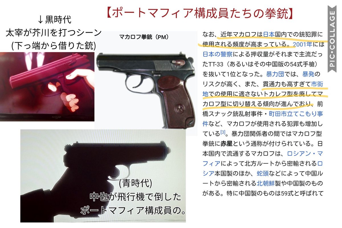 まこと ゆうき まこゆう 今更なんだけど文ストに登場する拳銃調べてみた コスプレ小道具選びや絵描くときの参考になれば 間違いあったらゴメン 登場シーン違う 別人物のでもポトマ構成員のは皆マカロフなの感動 立原はアニメとコミックで種類 まこと ゆうき まこゆう 今更なんだけど文ストに登場する拳銃調べてみた コスプレ小道具選びや絵描くときの参考になれば 間違いあったらゴメン 登場シーン違う 別人物のでもポトマ構成員のは皆マカロフなの感動 立原はアニメとコミックで種類