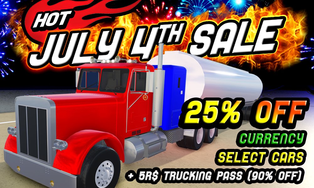 Ultimate Driving Community Pa Twitter Sale Our Fourth Of July Super Sale Starts Today 25 Off Currency And Select Cars And The Trucking Pass Reduced To 5 Robux Until 7 5 Stay Tuned - trucker pass roblox