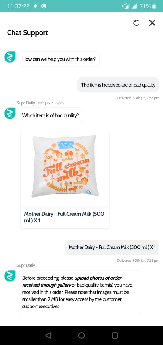 IIMK_anshuman's tweet photo. Adulterated milk pkt of @MotherDairyMilk was delivered by @SuprDaily which was consumed leading to feverish and nausea condtn in a matter of few mins. It was escalated to super daily but of no avail. Y does  @SuprDaily claim to have no middlemen  whn it does itself adulteration. https://t.co/yDW4IwiRp3