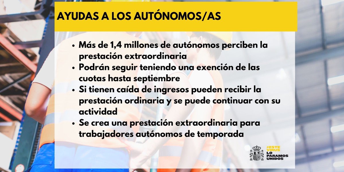 inclusiongob's tweet image. 📣📣 Desde hoy, 1 de julio, nuevas ayudas para #autónomos:

▶ Si percibes prestación extraordinaria sigues con exención de cuotas hasta septiembre 
▶ Ante caída de ingresos: prestación ordinaria y continuar con actividad
▶ Prestación extraordinaria para autónomos de temporada