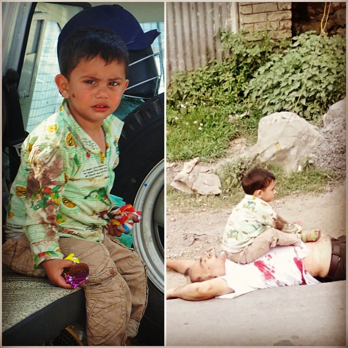 AliyaAhanger's tweet photo. HeartwrEnching ViSuals from SoPore.
This chiLd saw hiS grandfather getting kilLed infront of Him in Sopore today. How can he forget this , This incident will haunt Him for life 💔

#sopore #KashmirBleeds #soporeAttack #Sopore https://t.co/6zwt6Yn2UY