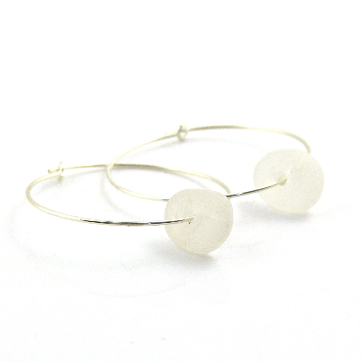 White Sea Glass and Sterling Silver Hoop Earrings - Multiple Hoop Sizes - The Strandline etsy.me/3as6FLM #Northumberland #shopindie #supportsmallbusiness #thestrandline #seaglassjewellery #giftideas #womaninbiz #EarlyBiz #SeaGlassHoops