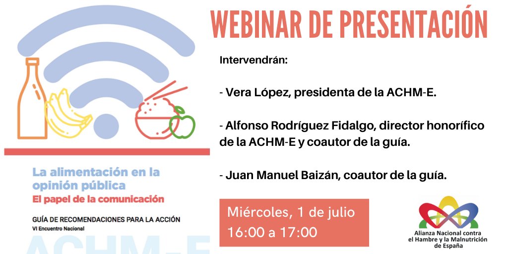 #WEBINAR -  Todavía estás a tiempo de apuntarte a la #presentación de nuestra nueva #guía de recomendaciones para la acción: ¿Cómo influyen los #medios, #publicidad y #rrss en nuestros hábitos alimentarios? 

¡Inscríbete! 👇zoom.us/webinar/regist…