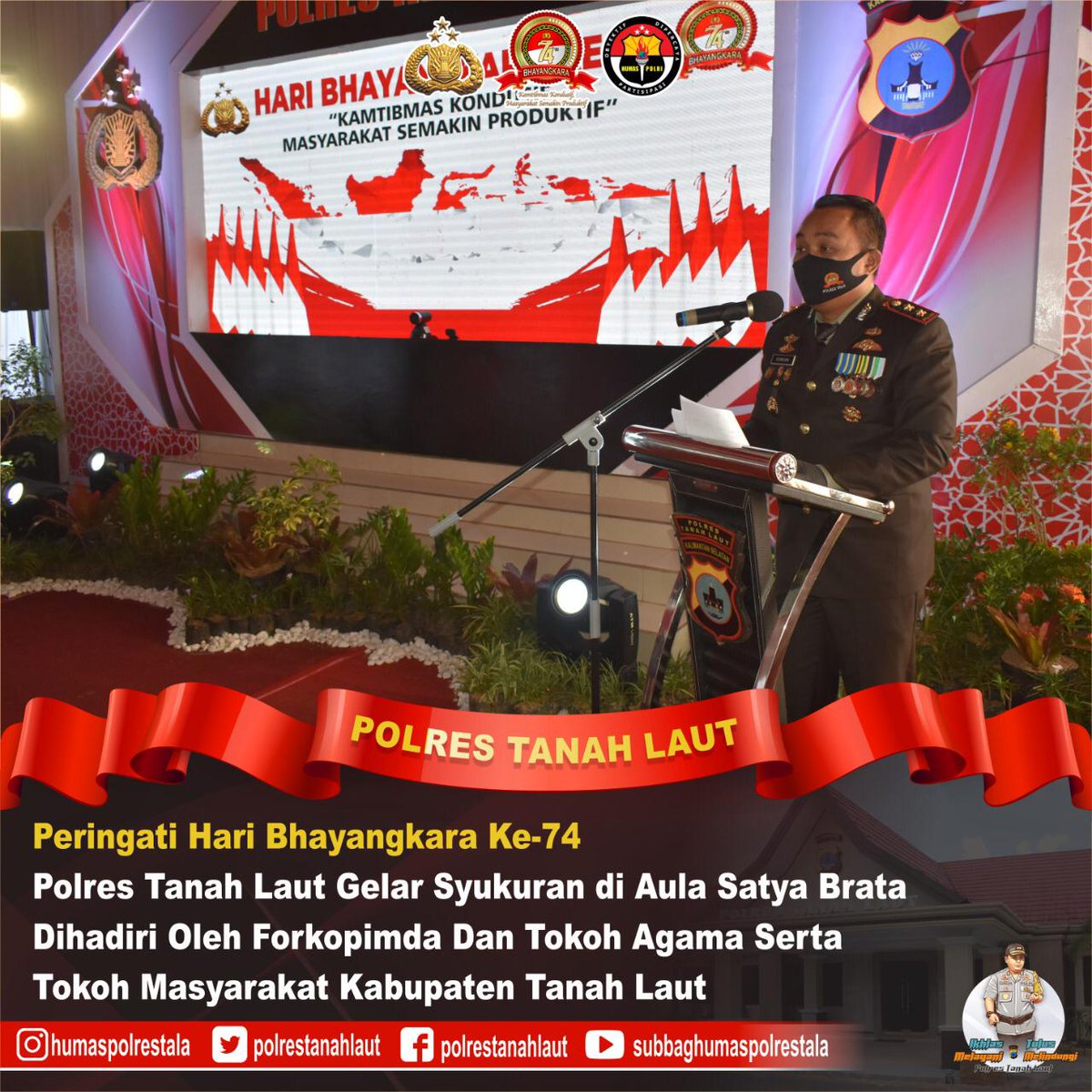 PTanahlaut's tweet photo. #HariBhayangkaraKe74 Polres Tanah Laut Gelar Syukuran yang dihadiri Forkopimda, Tokoh Agama dan Tokoh Masyarakat Kabupaten Tanah Laut. https://t.co/5Sag85zG55