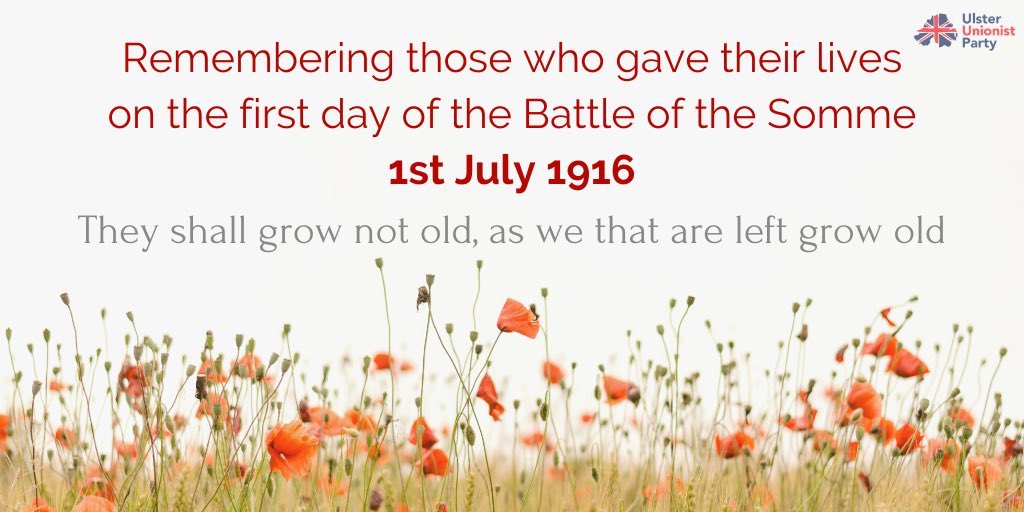 ‘The leading battalions (of the 36th (Ulster) Division) had been ordered out from the wood just before 7.30am and laid down near the German trenches ... At zero hour the barrage lifted. Bugles blew the "Advance". Up sprang the Ulstermen’ #LestWeForget <a href="/uuponline/">Ulster Unionist Party</a> <a href="/PoppyLegion/">Royal British Legion</a>