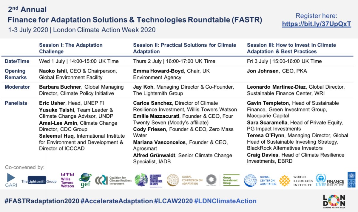 UNDPplanet's tweet photo. Register for 3 days of virtual discussions - beginning TODAY - with industry leaders & policy makers on innovations for accelerating finance for #climate adaptation. Details & registration link here 👉 https://t.co/SdeVsyNXWj #AccelerateAdaptation @UNDP @WRIClimate @WTWhr https://t.co/ak9OBe08YY